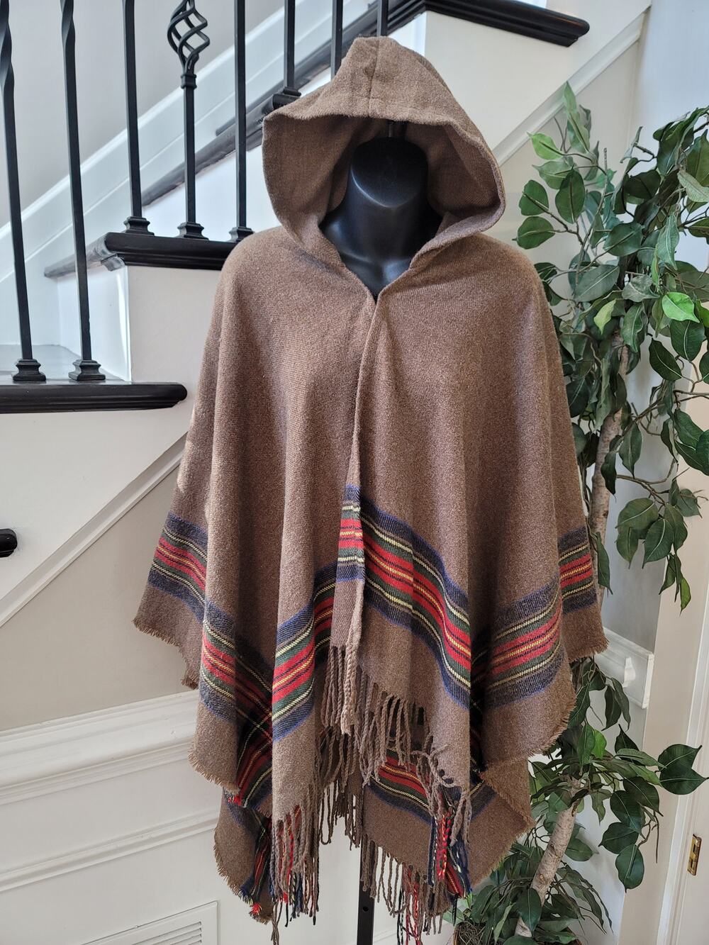 Do Everything in Love Poncho Cape Women's One Size Brown Tartan Plaid Fringe
